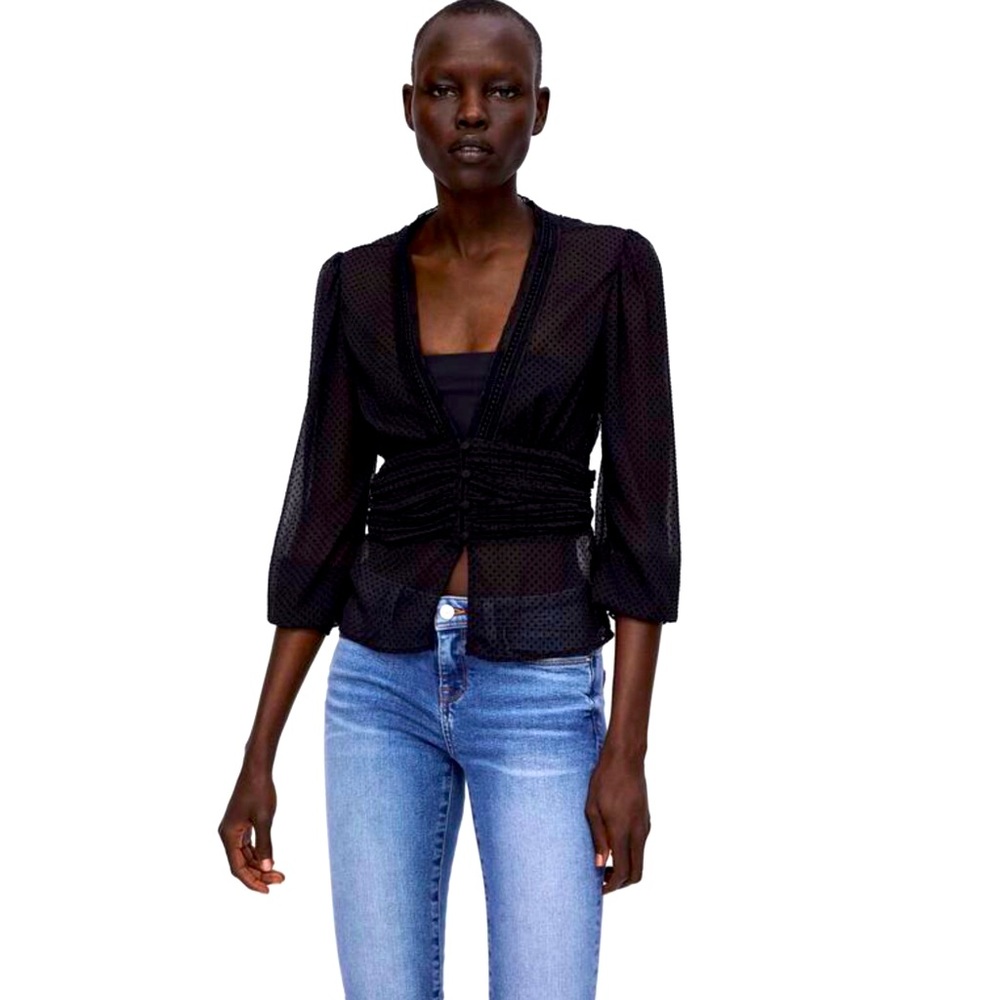 NWT - ZARA POLKA DOT EMBROIDERY BLOUSE XS